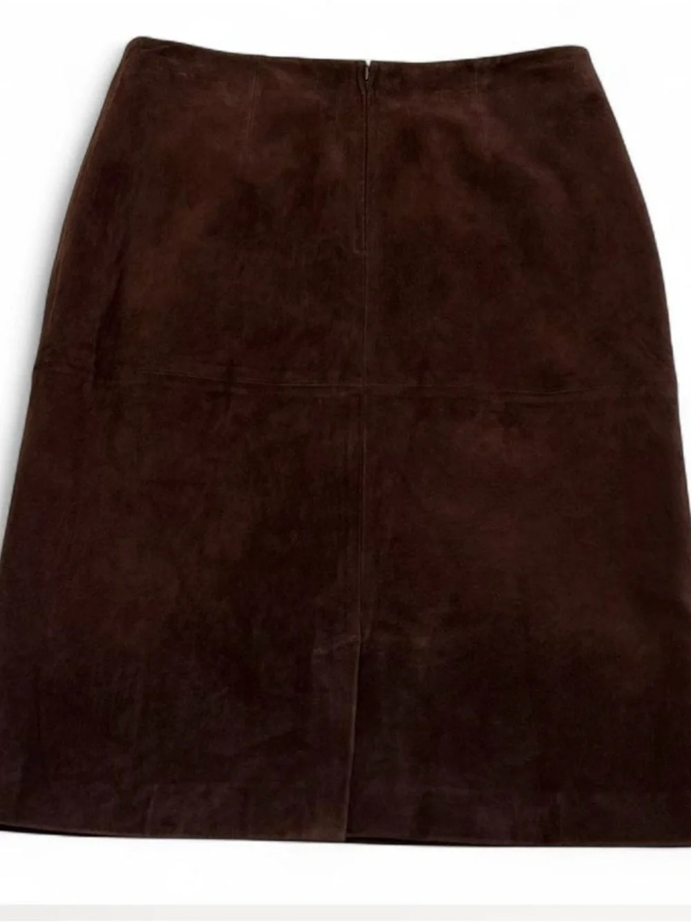 Chocolate Brown Patch Suede Midi Genuine Leather Skirt Size 8* Newport News - Picture 3 of 7